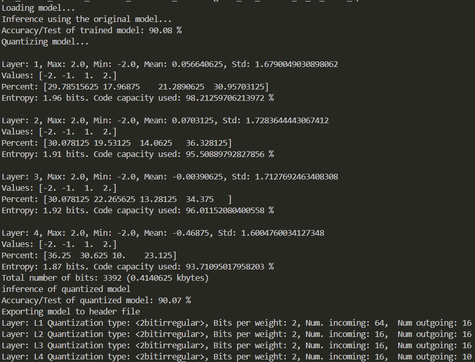 Console output showing model training results